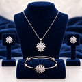 ANNIAURA silver-tone AD floral pendant earrings and bracelet jewellery set