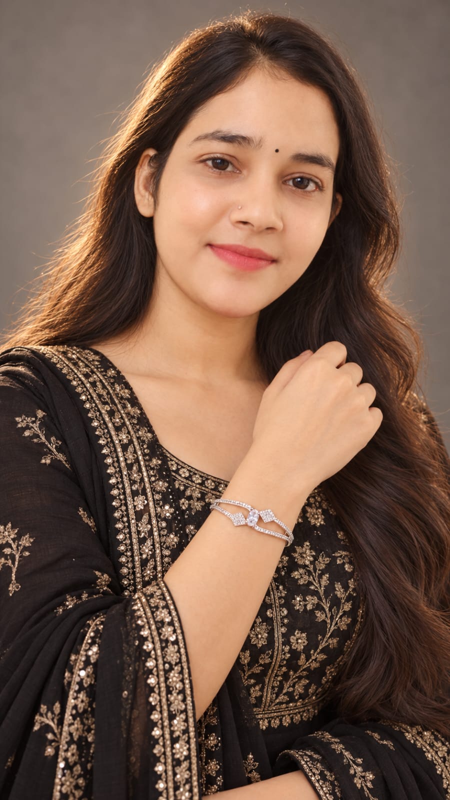 ANNIAURA silver-tone AD statement kada bracelet in crystal