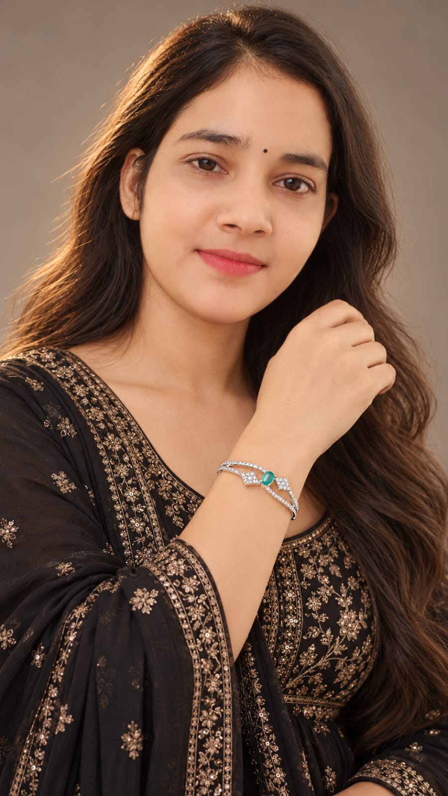 ANNIAURA silver-tone AD statement kada bracelet in green