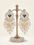 Elegant Gold-Tone Pearl Drop Chandelier Earrings