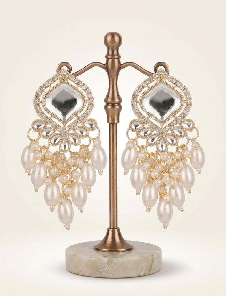 Elegant Gold-Tone Pearl Drop Chandelier Earrings