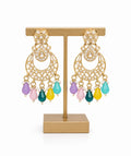 Multicolour Crystal Pearl Chandelier Earrings