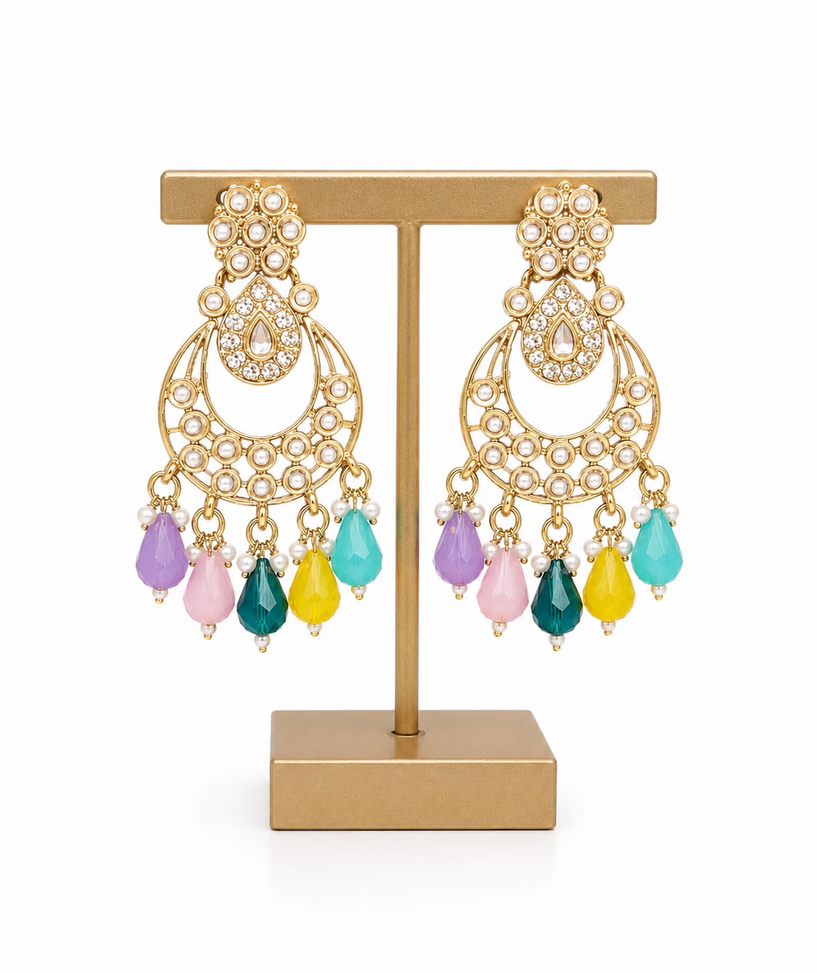 Multicolour Crystal Pearl Chandelier Earrings