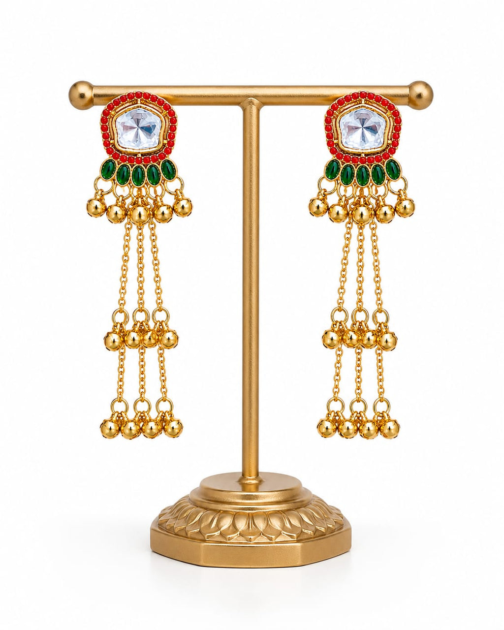 Traditional Kashmiri Red & Green Long Earrings
