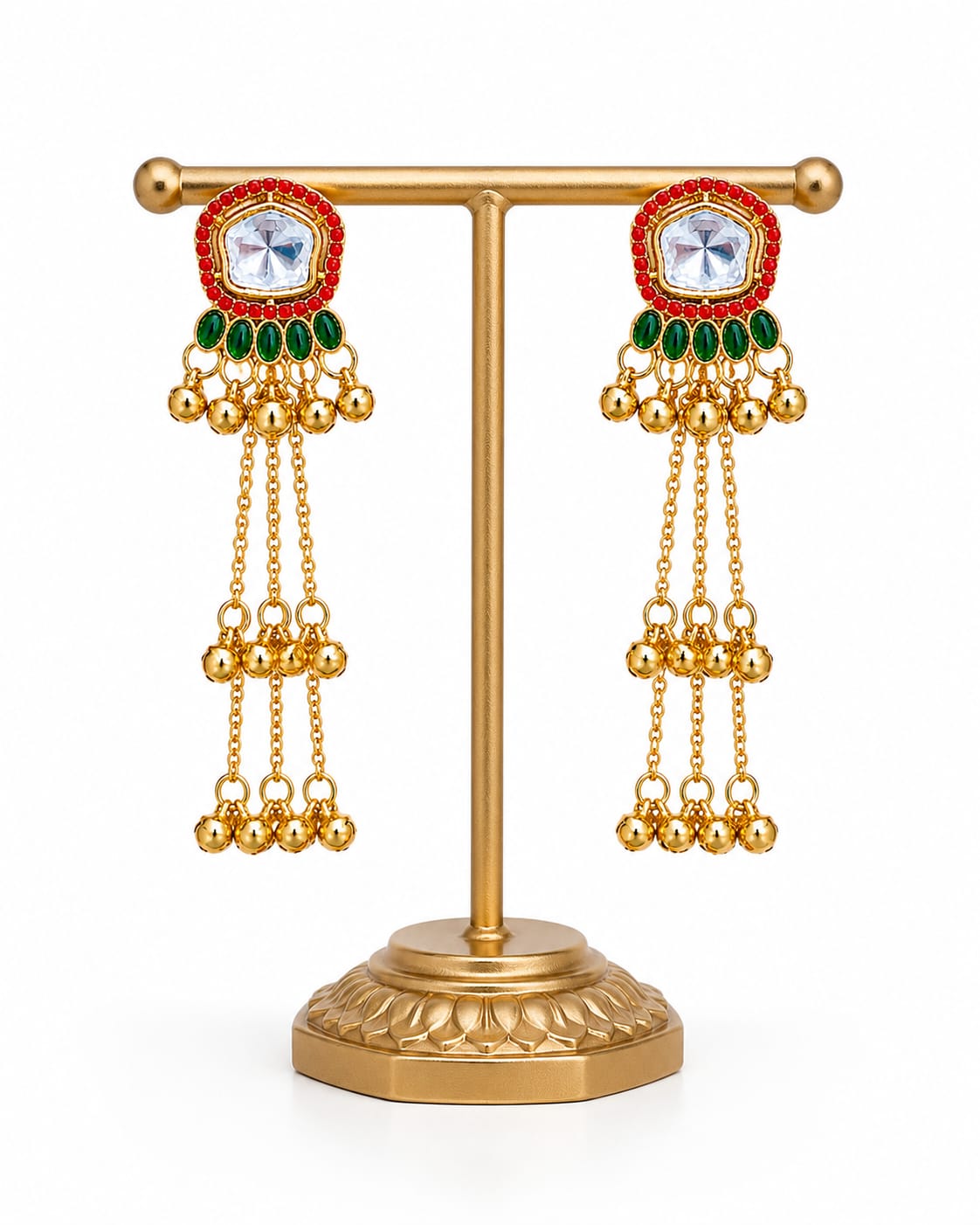 Traditional Kashmiri Red & Green Long Earrings