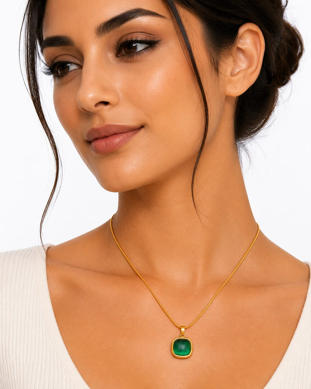 Emerald Green Square Pendant Necklace