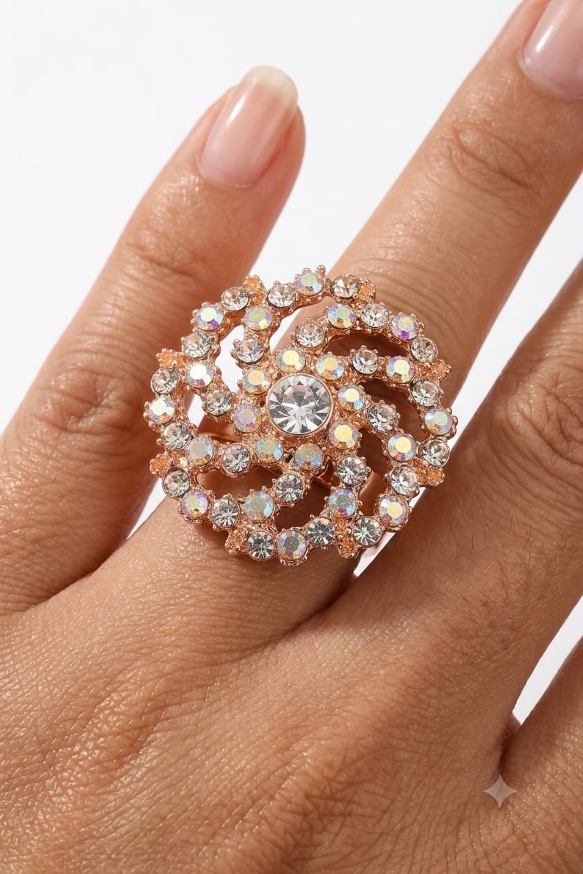 Rose Gold Crystal Statement Ring