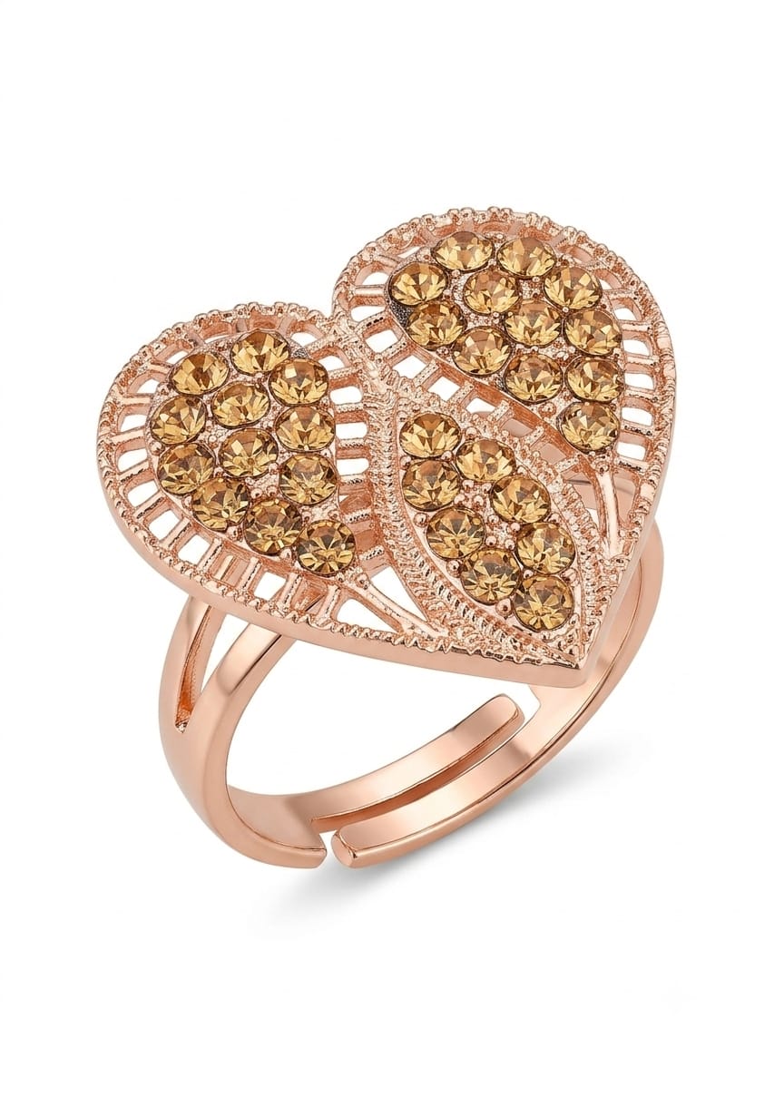 Rose Gold Heart Shaped Crystal Statement Ring