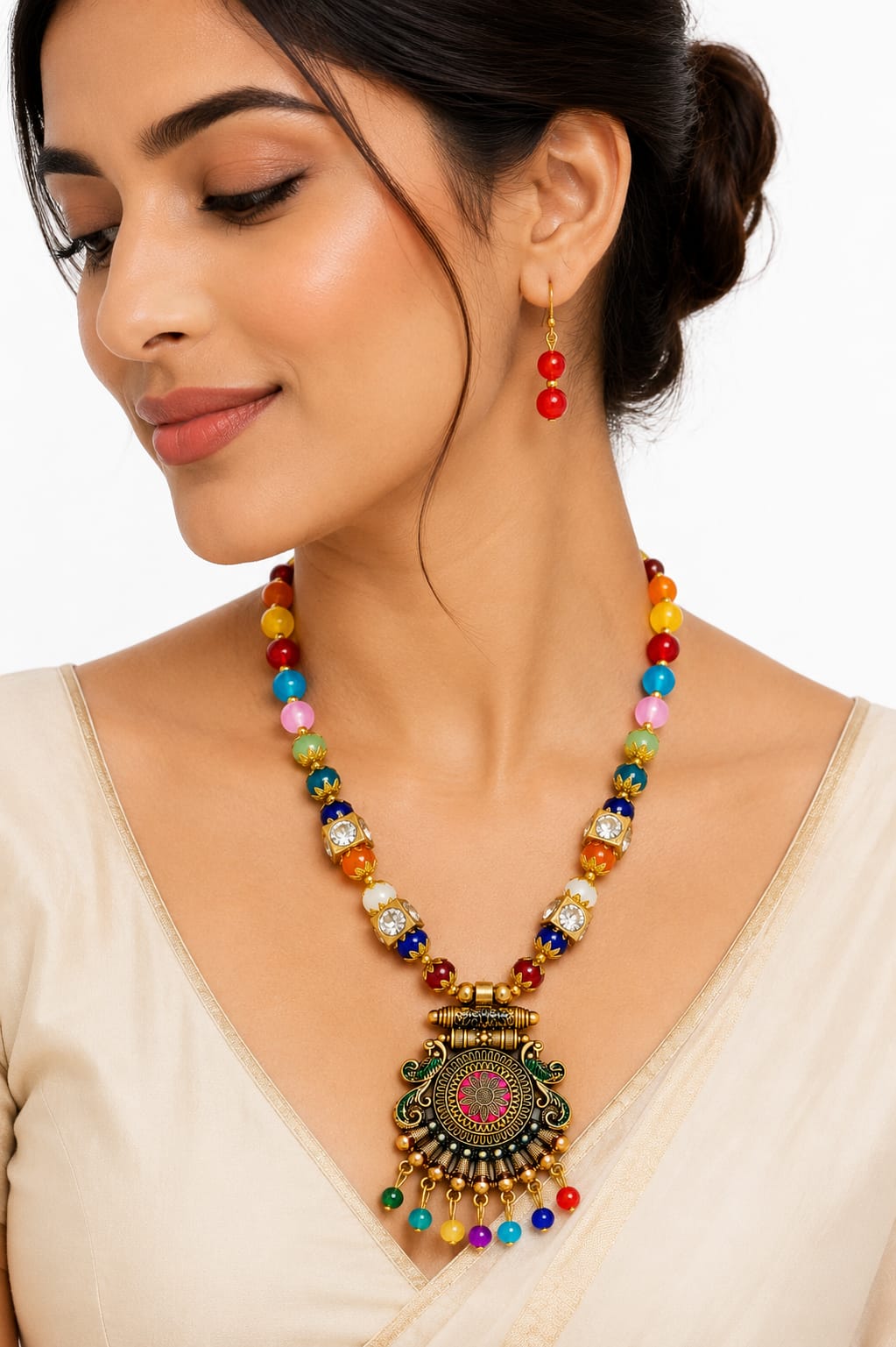 ANNIAURA Multicolor Beaded Oxidised-Style Statement Necklace
