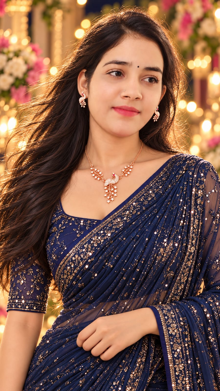 Rose Gold-Tone Peacock Statement Necklace & Earrings Set
