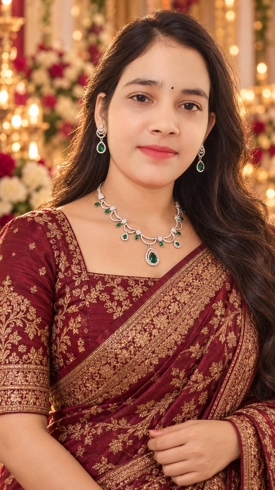 Emerald Green Necklace & Earrings Set Silver-Tone | ANNIAURA