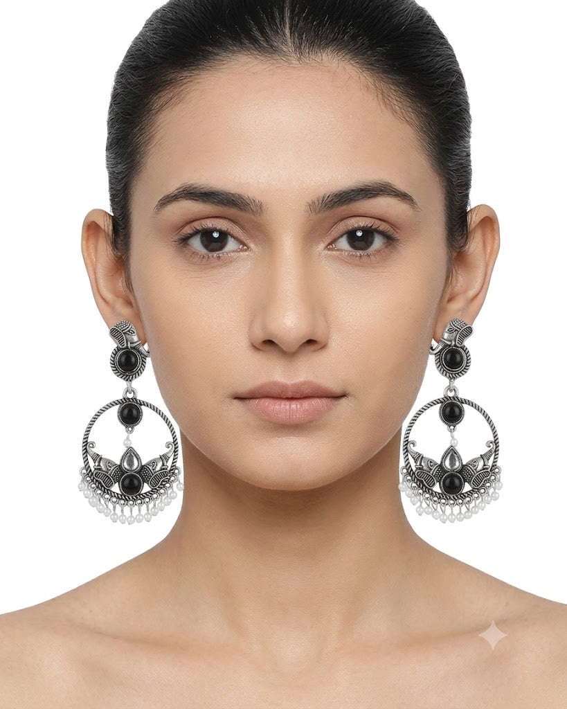 Oxidised Elephant Traditional Earrings