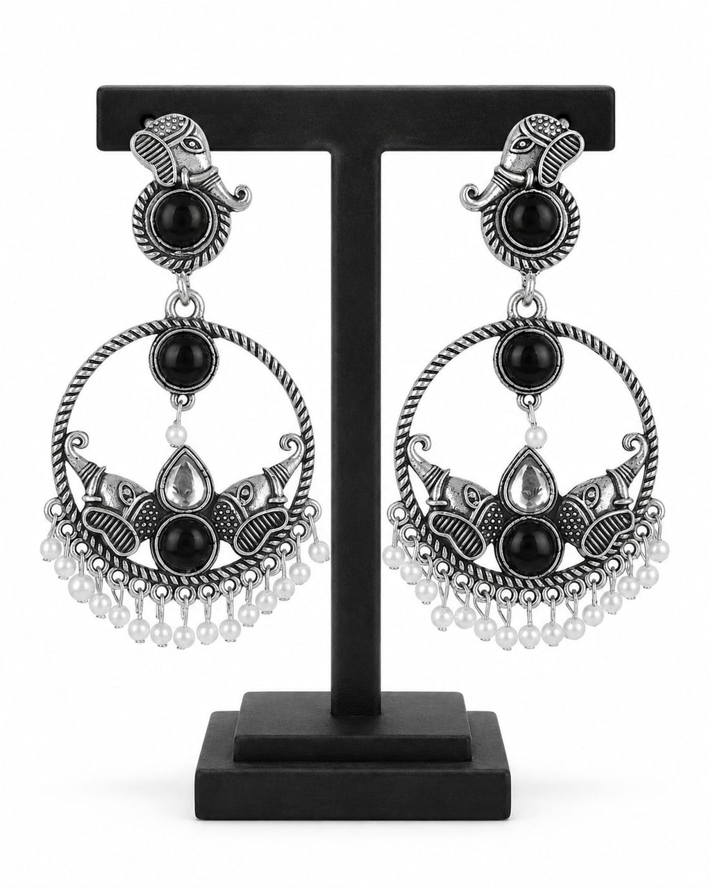 Oxidised Elephant Traditional Earrings