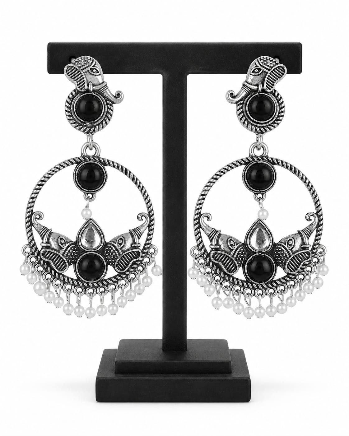 Oxidised Elephant Traditional Earrings