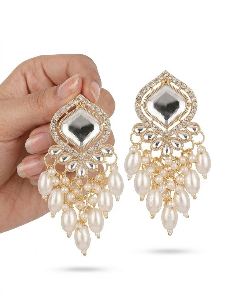 Elegant Gold-Tone Pearl Drop Chandelier Earrings