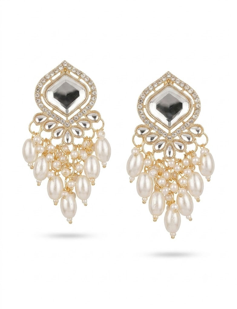 Elegant Gold-Tone Pearl Drop Chandelier Earrings