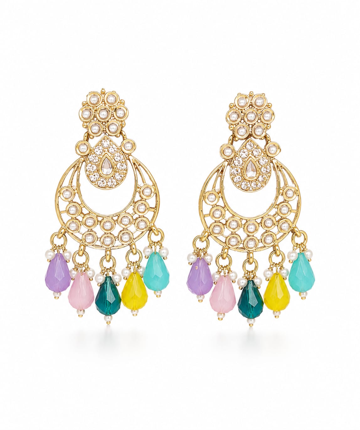 Multicolour Crystal Pearl Chandelier Earrings
