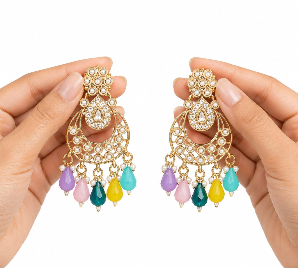 Multicolour Crystal Pearl Chandelier Earrings