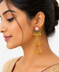 Traditional Kashmiri Red & Green Long Earrings