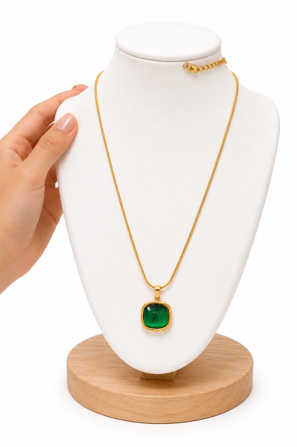 Emerald Green Square Pendant Necklace