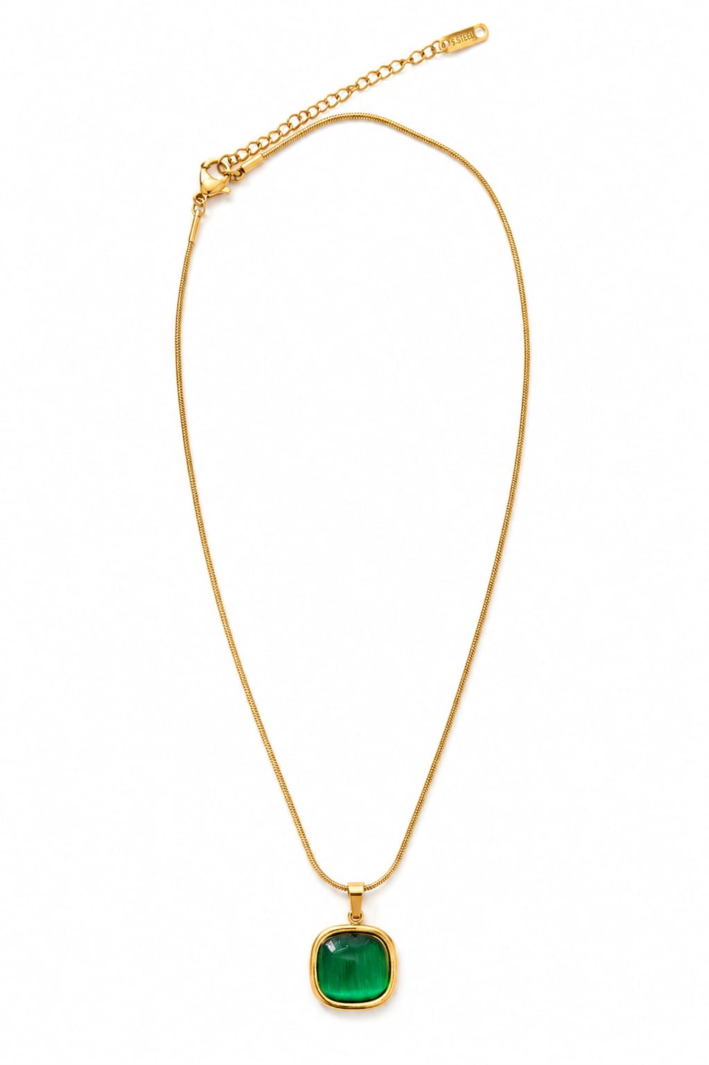 Emerald Green Square Pendant Necklace