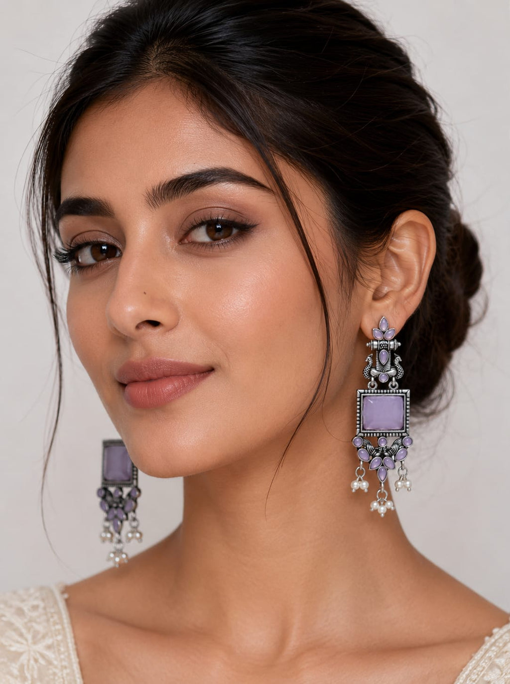 Elegant Purple Stone Oxidised Earrings