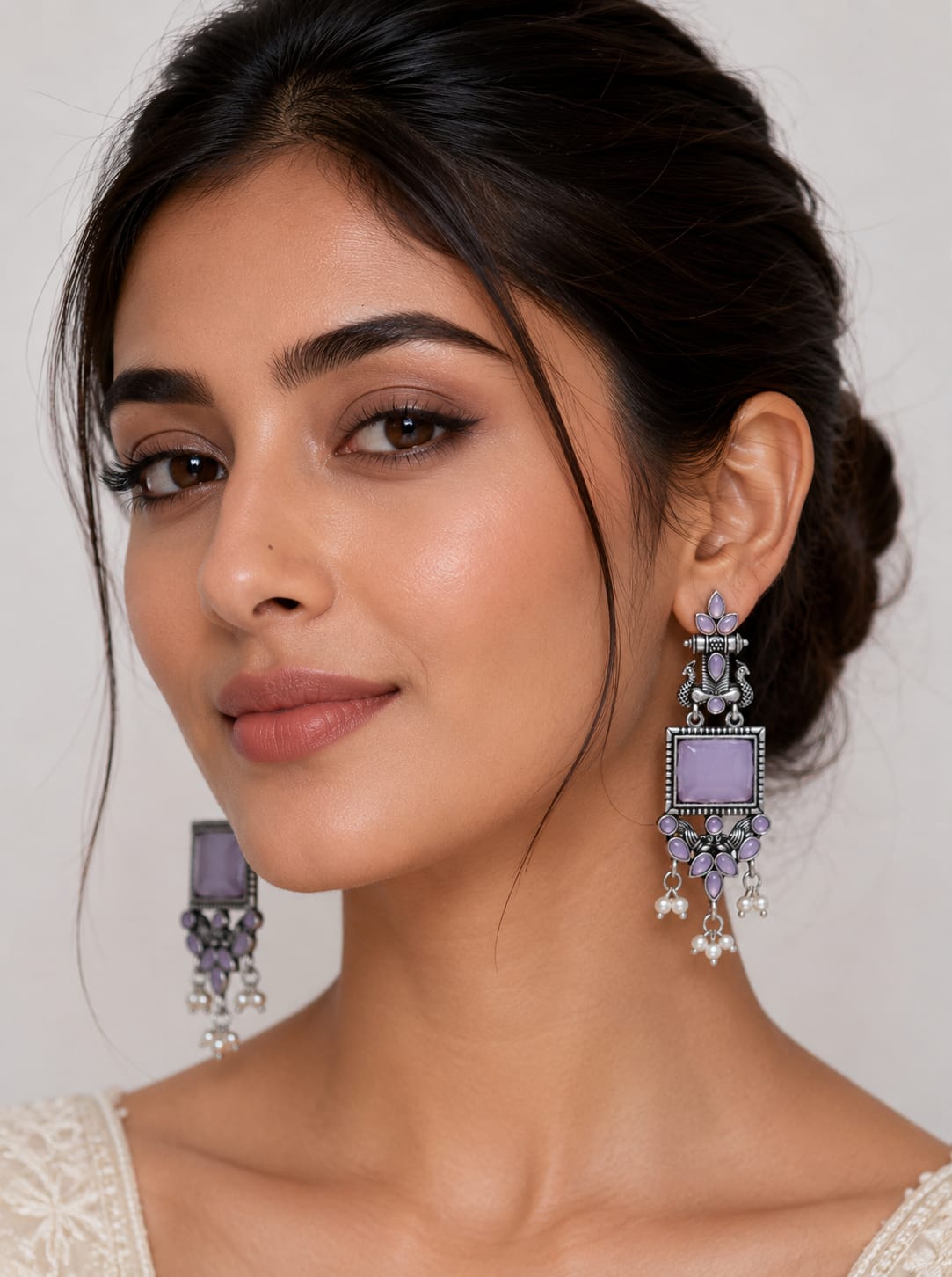 Elegant Purple Stone Oxidised Earrings