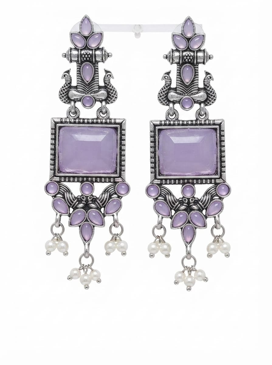 Elegant Purple Stone Oxidised Earrings