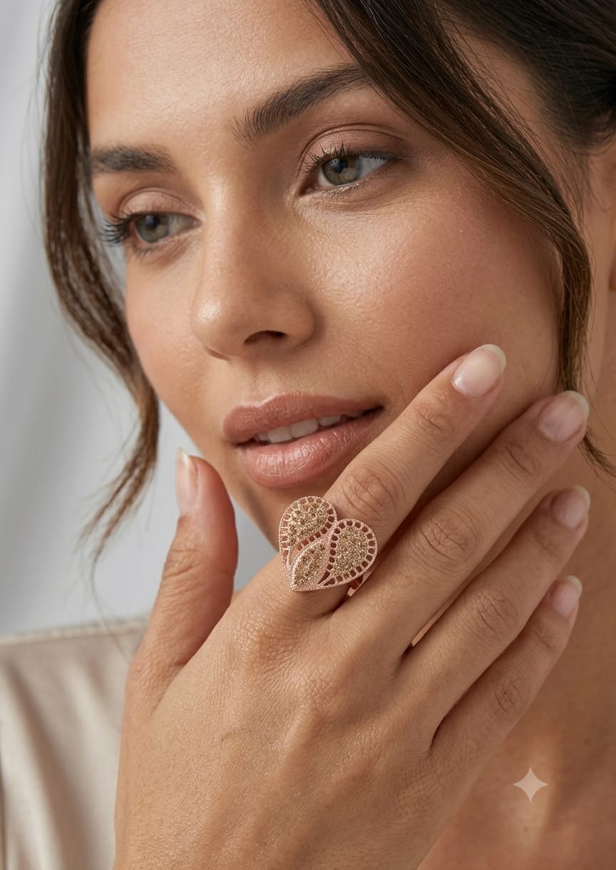 Rose Gold Heart Shaped Crystal Statement Ring