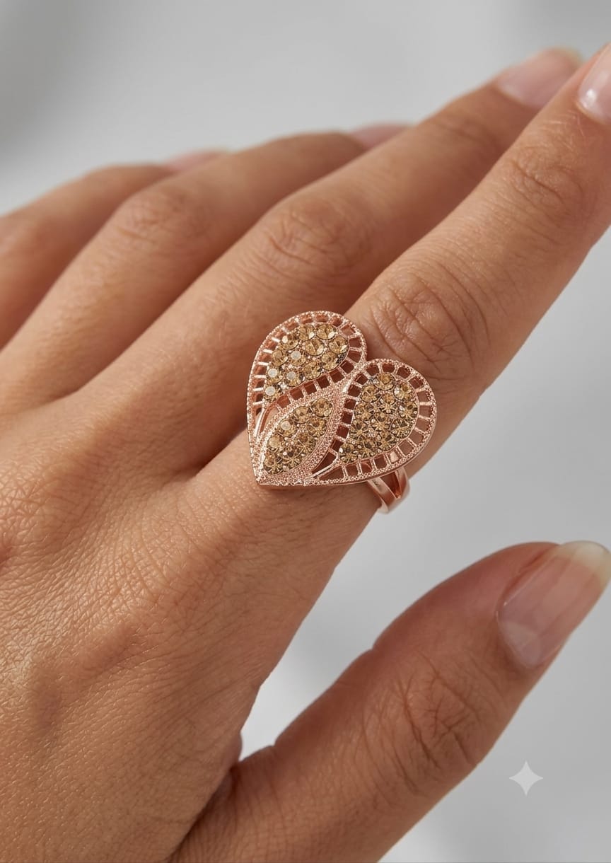 Rose Gold Heart Shaped Crystal Statement Ring