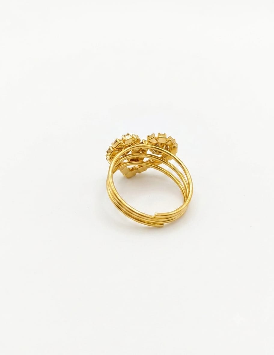 Gold Tone Heart Shaped Crystal Statement Ring