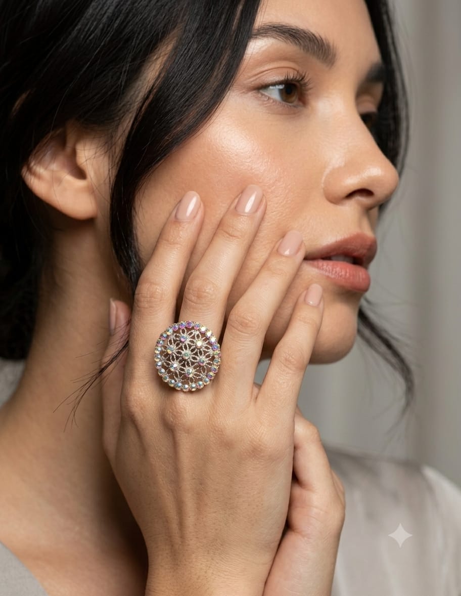 Multicolor Crystal Adjustable Statement Ring
