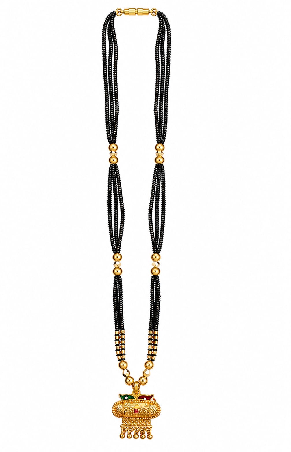 Traditional Black Beaded Mangalsutra with Gold Tone Pendant