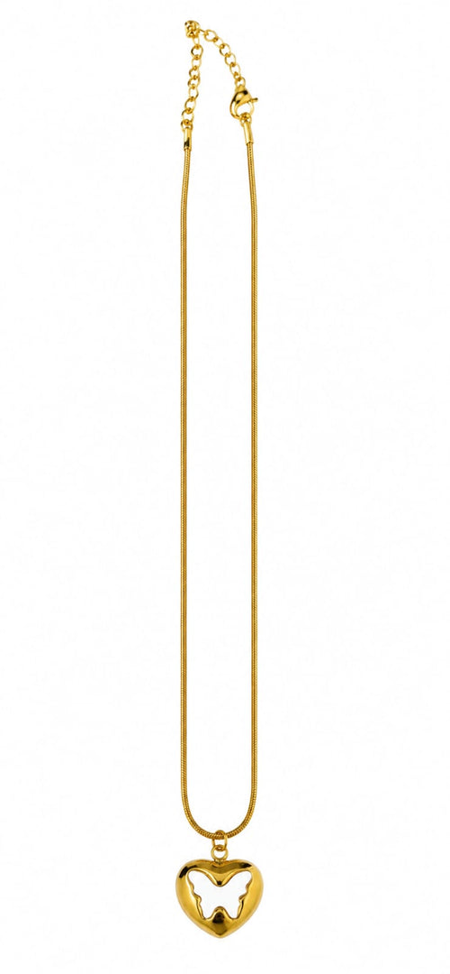 ANNIAURA Gold-Tone Heart & Butterfly Pendant Necklace