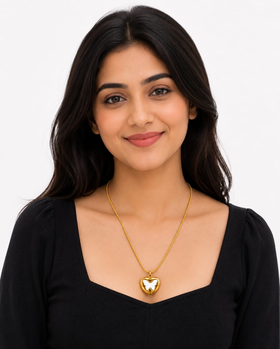 ANNIAURA Gold-Tone Heart & Butterfly Pendant Necklace