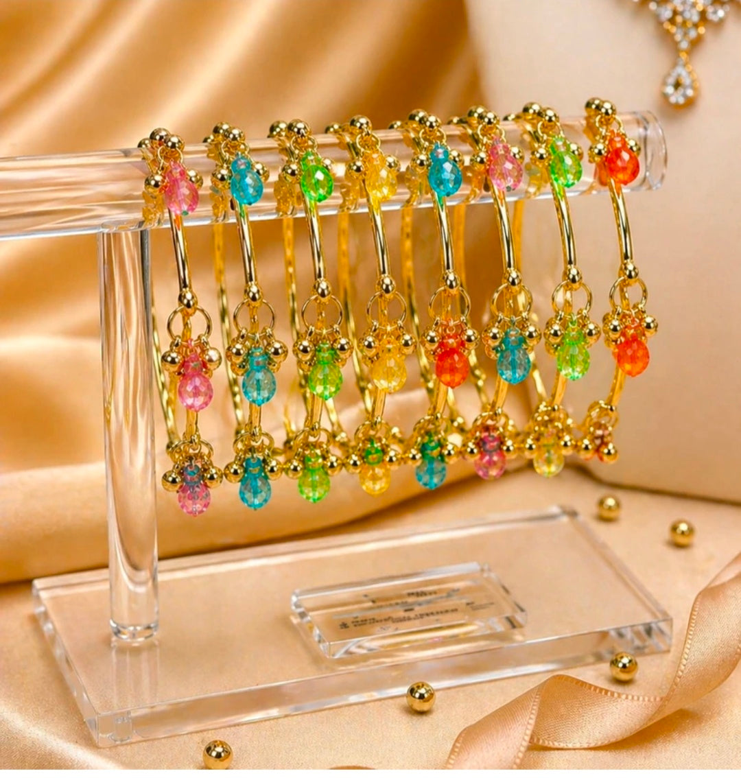 Multicolor Crystal & Gold Ghungroo Charm Bangle Set