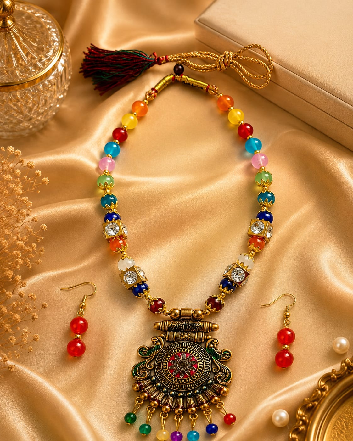 ANNIAURA Multicolor Beaded Oxidised-Style Statement Necklace