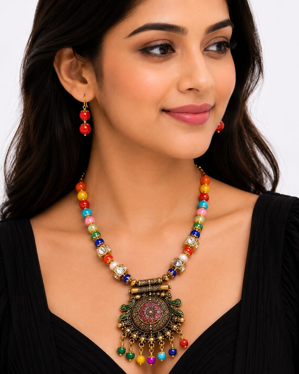 ANNIAURA Multicolor Beaded Oxidised-Style Statement Necklace