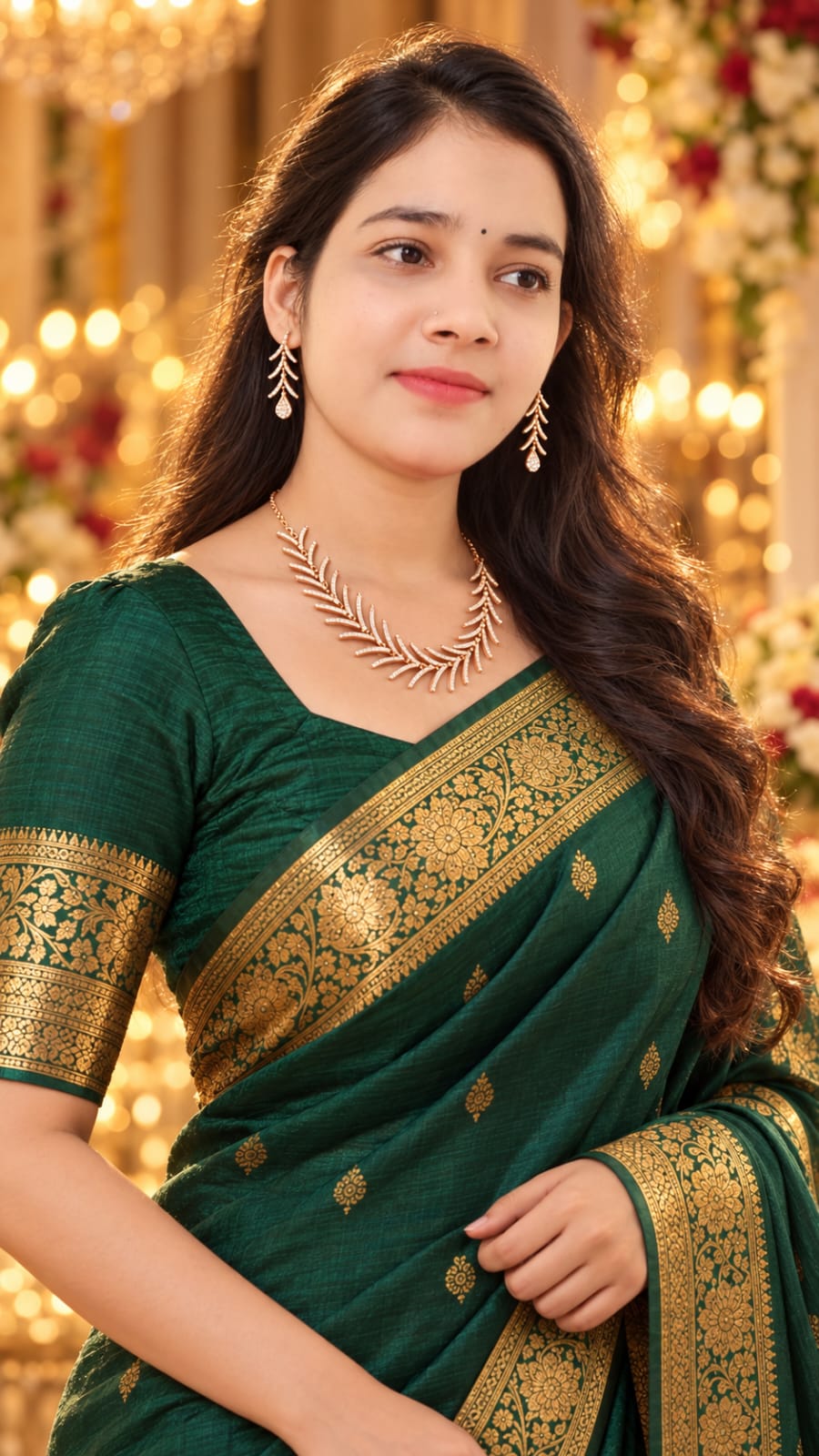 Rose Gold-Tone AD Leaf Necklace Set with Earrings | ANNIAURA