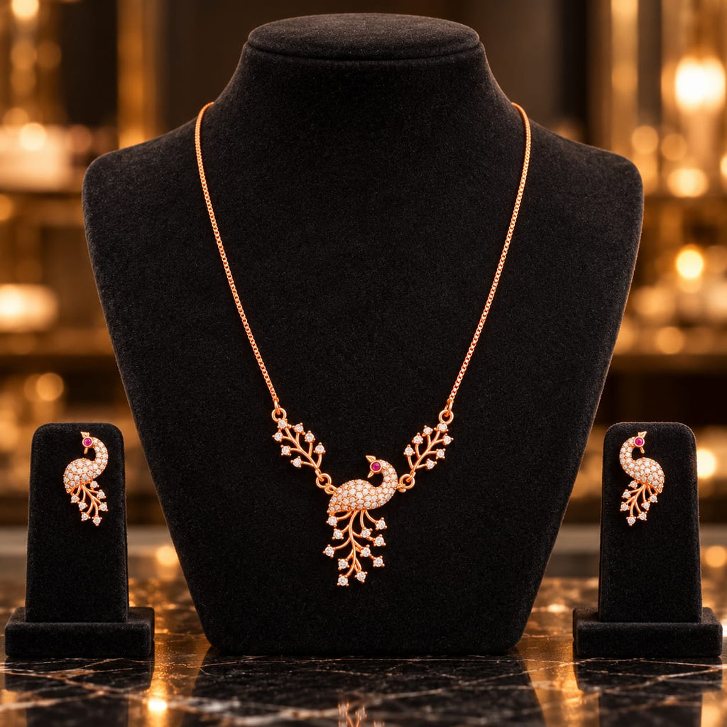 Rose Gold-Tone Peacock Statement Necklace & Earrings Set