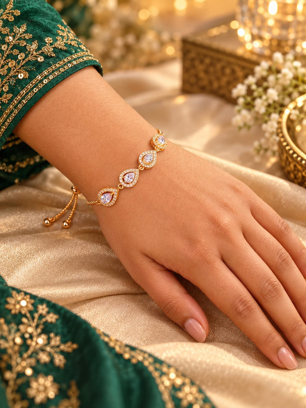 AD Teardrop Adjustable Bracelet Rose Gold-Tone | ANNIAURA