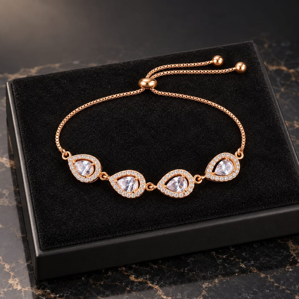 AD Teardrop Adjustable Bracelet Rose Gold-Tone | ANNIAURA