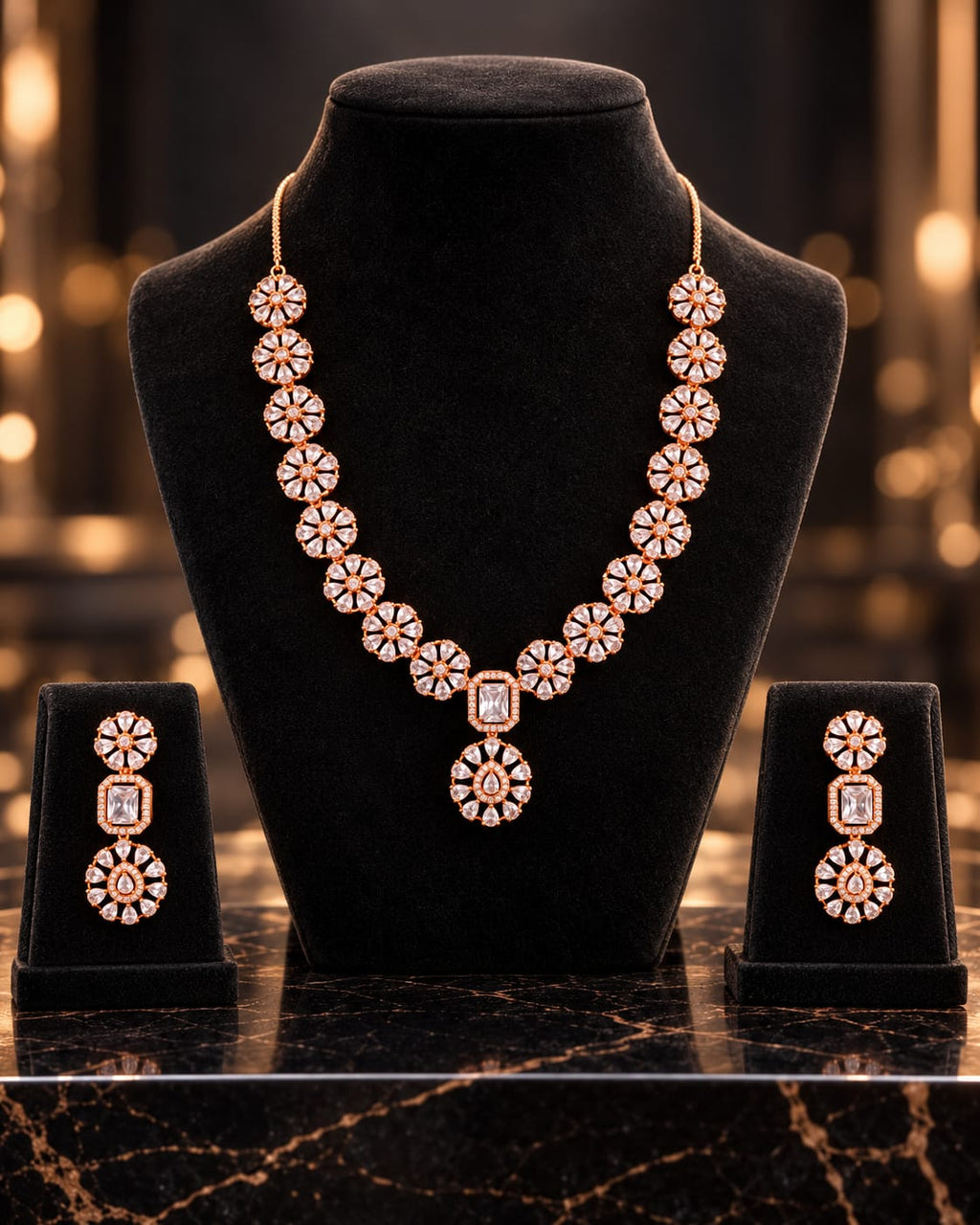AD Floral Statement Necklace & Earrings Set | ANNIAURA