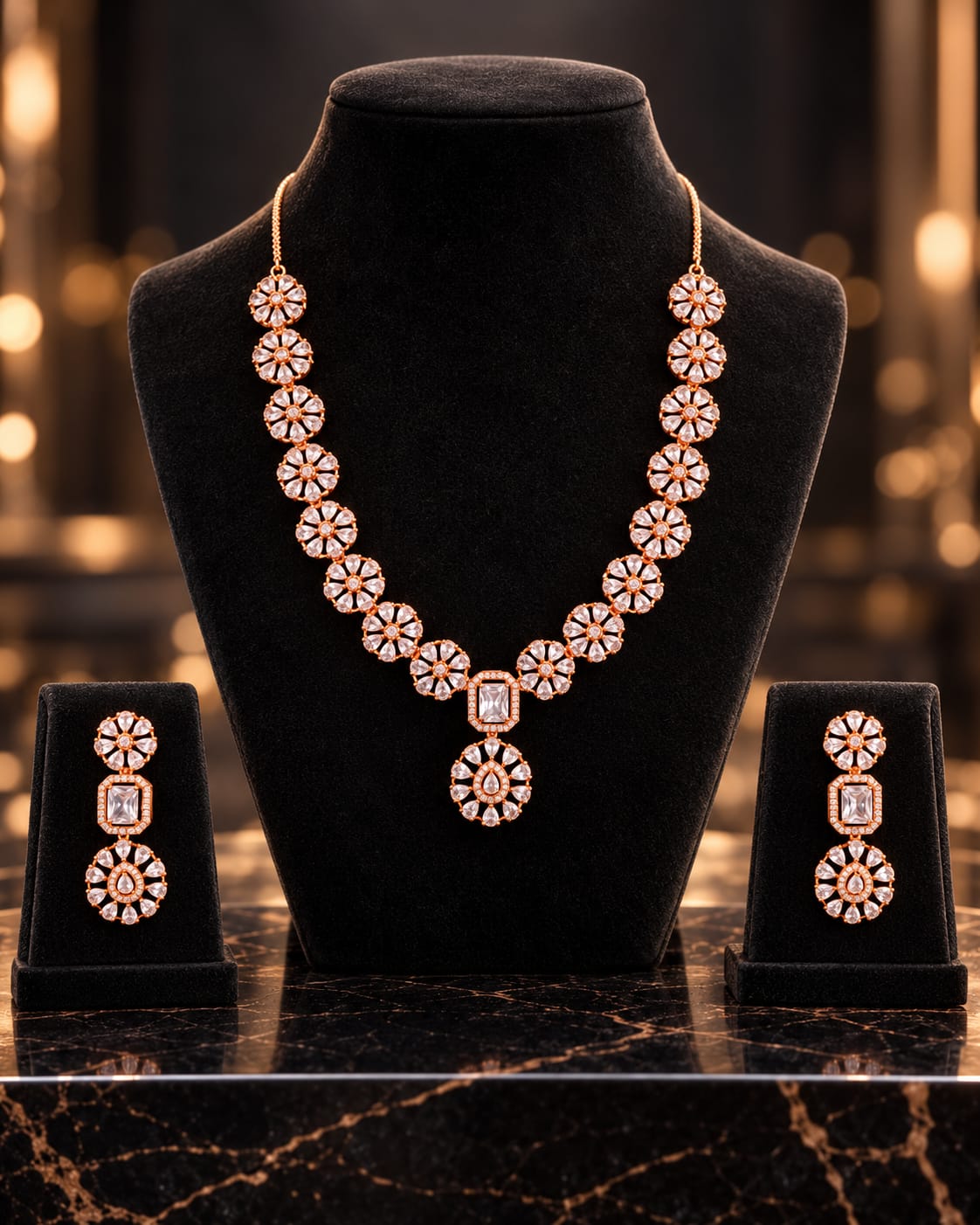 AD Floral Statement Necklace & Earrings Set | ANNIAURA