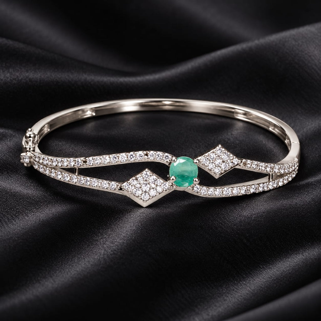 ANNIAURA silver-tone AD statement kada bracelet in green