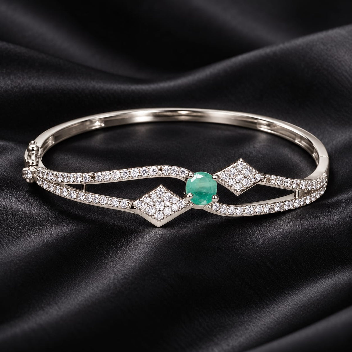ANNIAURA silver-tone AD statement kada bracelet in green
