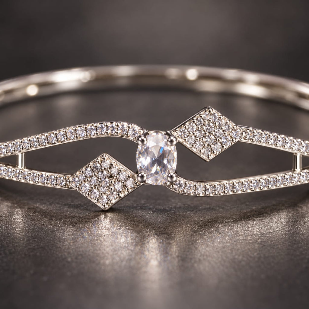 ANNIAURA silver-tone AD statement kada bracelet in crystal