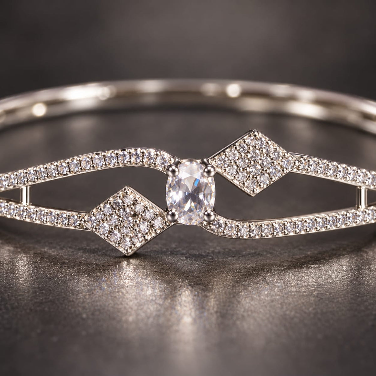 ANNIAURA silver-tone AD statement kada bracelet in crystal