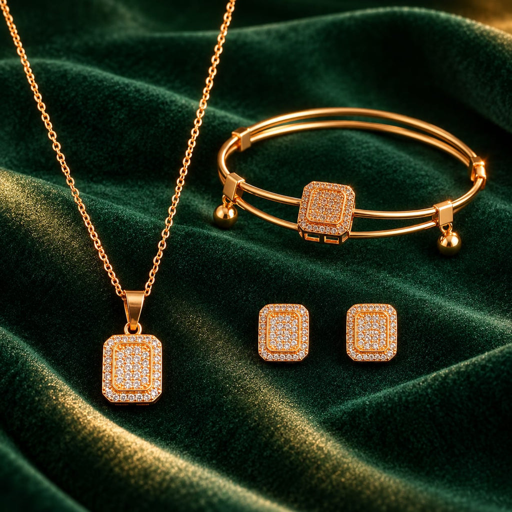 ANNIAURA gold-tone square AD statement bracelet With Earrings
