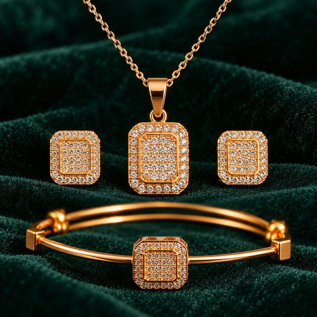 ANNIAURA gold-tone square AD stud earrings With Bracelet